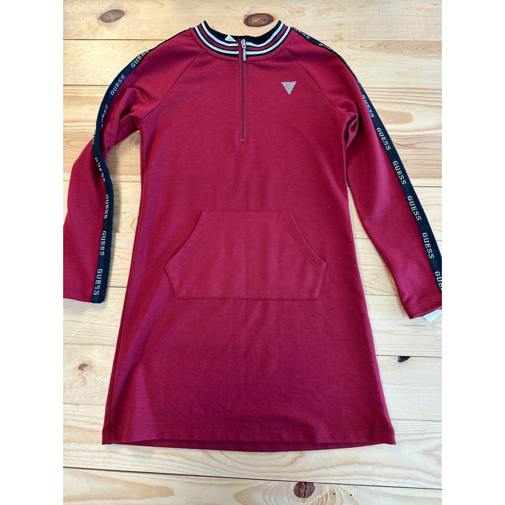 GUESS‎ Kids Girls Burgundy Red Half Zip Logo Tape Sweater Dress Size 8